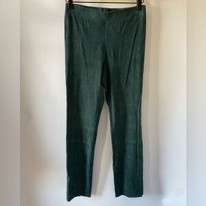 Vince Forest Green Lamb Leather Suede Pants Side Slit Hem Measured 25